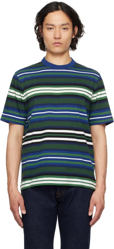 Ps By Paul Smith Green & Blue Stripe Cotton T-shirt In 45 Blue