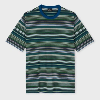 Ps By Paul Smith Green And Blue Stripe Cotton T-shirt Black