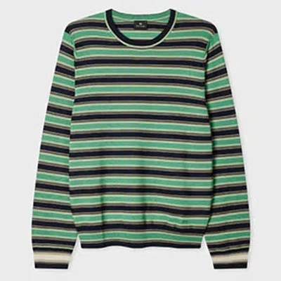 Ps By Paul Smith Green And Navy Stripe Merino Wool Sweater