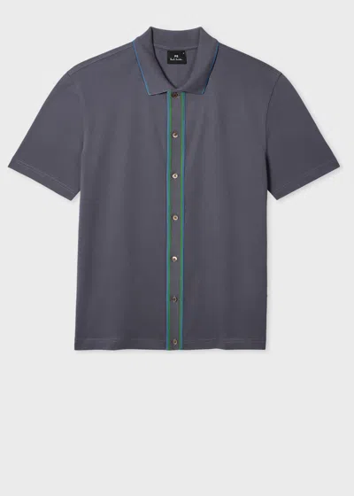 PS BY PAUL SMITH GREY BUTTON-FRONT STRETCH-COTTON POLO SHIRT