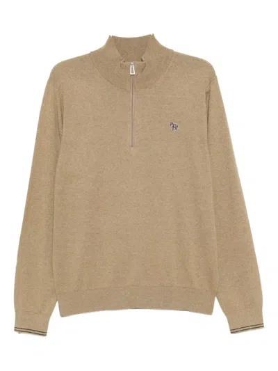 Ps By Paul Smith Half-zip Jumper In Brown