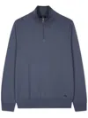 Ps By Paul Smith Washed Blue Merino Wool Half-zip Sweater In Blue