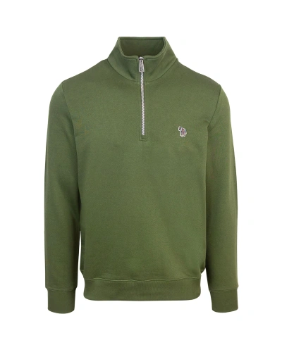 Ps By Paul Smith Khaki Organic Cotton Half Zip Zebra Logo Sweater Green