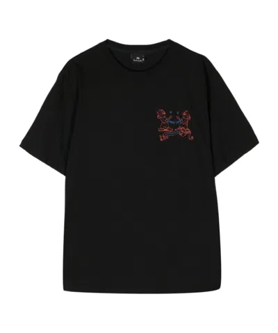 Ps By Paul Smith Happy International Print Cotton T-shirt In Black