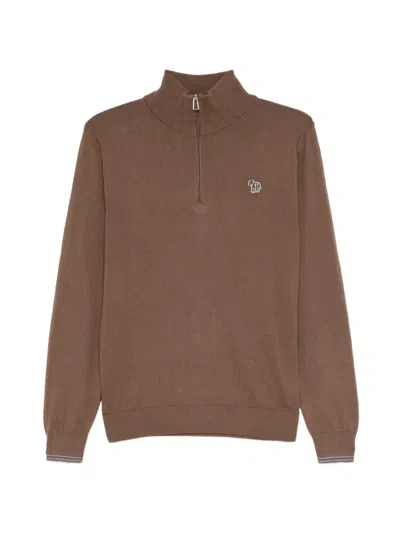 Ps By Paul Smith High-neck Knitted Sweater In Brown
