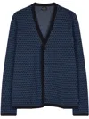 Ps By Paul Smith Blue Cotton-blend Houndstooth Cardigan Black In Blue