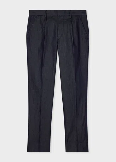 Ps By Paul Smith Indigo Rinse Cotton-twill Pleated Trousers Blue