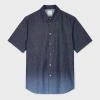 Ps By Paul Smith Indigo Rinse Denim Short-sleeve Shirt With Gradient Fade White In White