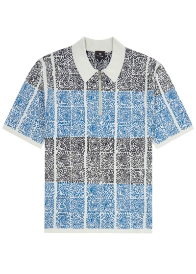 Ps By Paul Smith Jacquard Knitted Polo Shirt In Blue