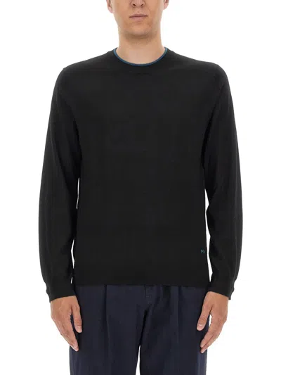 Ps By Paul Smith Ps Paul Smith Logo-embroidered Merino Wool Sweater In Black