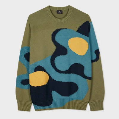 Ps By Paul Smith Khaki 'bold Florals' Stitch Crew Neck Knitted Sweater Green In 34 Greens