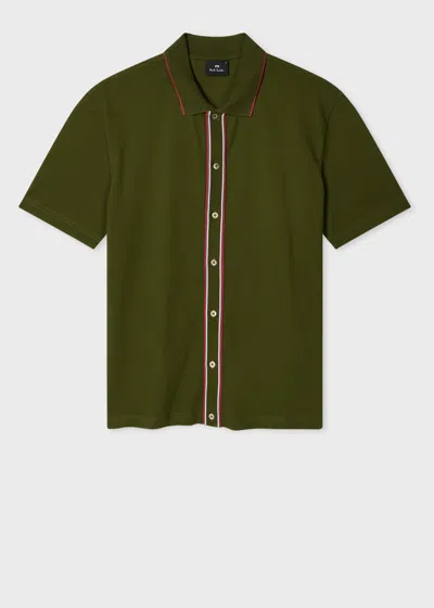Ps By Paul Smith Khaki Green Button-front Stretch-cotton Polo Shirt