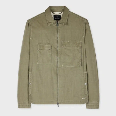 Ps By Paul Smith Khaki Green Coated Slub Cotton Zip Jacket