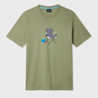 Ps By Paul Smith Khaki Green 'fishing Chair' Print T-shirt