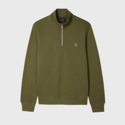 Ps By Paul Smith Khaki Green Organic Cotton Zebra Logo Half-zip Sweatshirt
