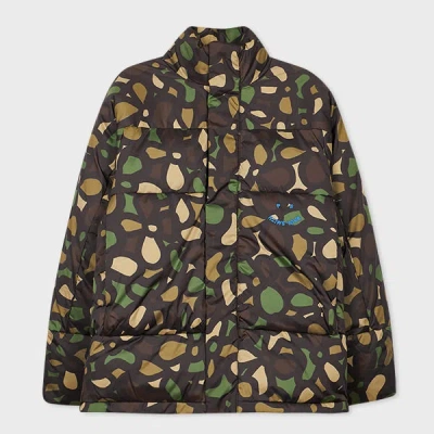 Ps By Paul Smith Khaki 'happy' Floral Camo Print Wadded Jacket Green