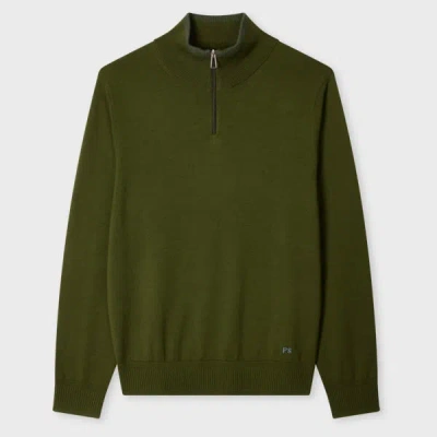 Ps By Paul Smith Khaki Merino Wool Half Zip Sweater Green