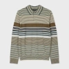 Ps By Paul Smith Khaki Merino Wool Stripe Long-sleeve Polo Shirt Green
