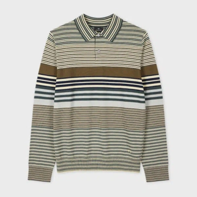Ps By Paul Smith Khaki Merino Wool Stripe Long-sleeve Polo Shirt Green