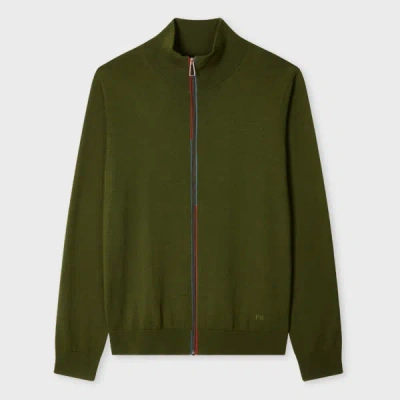 Ps By Paul Smith Khaki Merino Wool Zip Cardigan Green