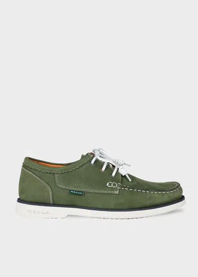 Ps By Paul Smith Khaki Nubuck 'pebble' Boat Shoes Brown
