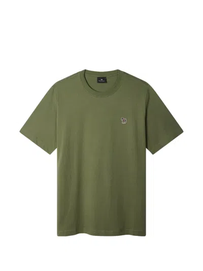 Ps By Paul Smith Khaki Organic Cotton Zebra-logo T-shirt In Green