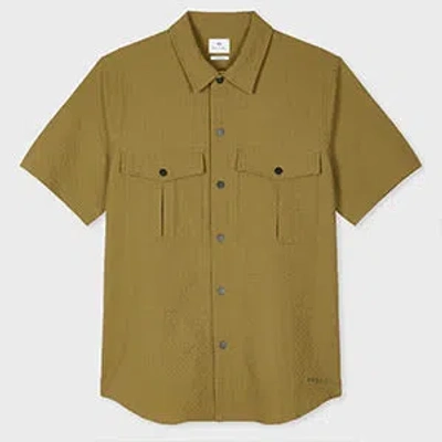 Ps By Paul Smith Khaki Recycled-polyester Bubble Seersucker Shirt Green