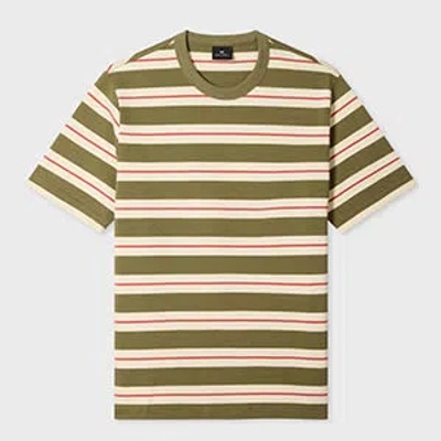 Ps By Paul Smith Khaki Stripe Cotton T-shirt In Animal Print
