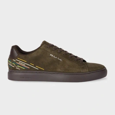 Ps By Paul Smith Khaki Suede 'rex' Embroidery Trainers Brown