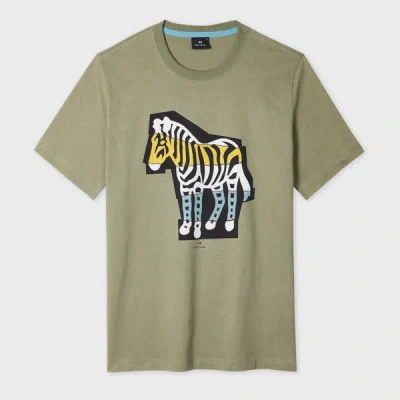 Ps By Paul Smith Khaki 'zebra Cutout' Print T-shirt Green