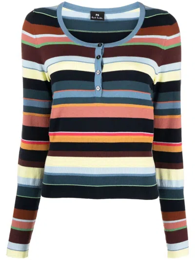 Ps By Paul Smith Striped U-neck Sweatshirt In Multicolour