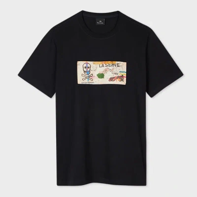 Ps By Paul Smith Black 'la Seine Card' Organic-cotton T-shirt