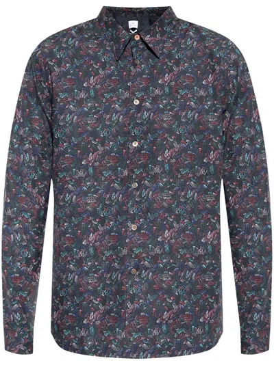 Ps By Paul Smith Leaf-print Cotton Shirt In Black