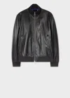 Ps By Paul Smith Black Leather Bomber Jacket In Black