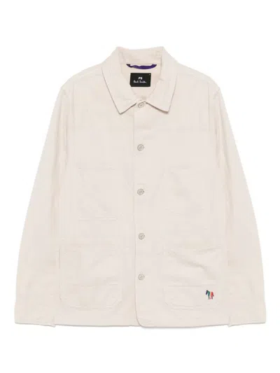 PS BY PAUL SMITH LIGHT BEIGE COTTON LINEN BLEND 'CHORE' JACKET