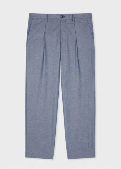 Ps By Paul Smith Light Blue Slub Cotton-blend Pleated Trousers