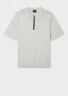 Ps By Paul Smith Light Grey 'sports Stripe' Zip Knitted Cotton Polo Shirt