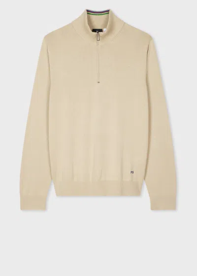 Ps By Paul Smith Light Stone Half Zip Knit Organic Cotton Sweater Brown
