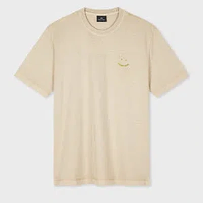 Ps By Paul Smith Light Tan Embroidered 'happy' T-shirt Brown