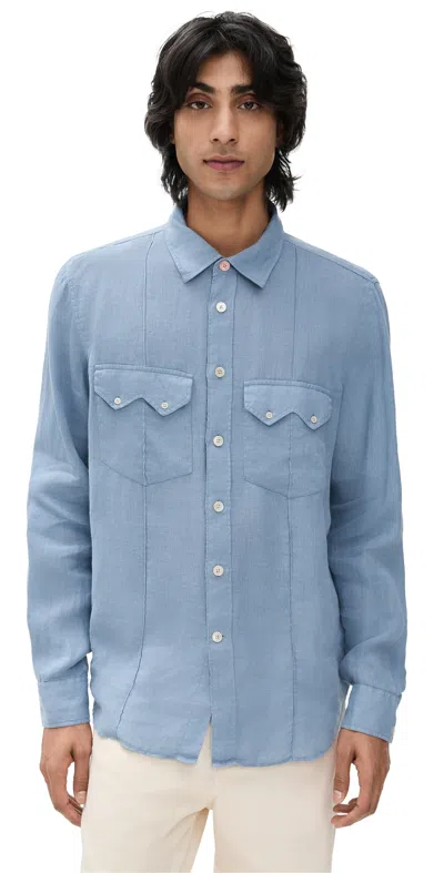 Ps By Paul Smith Linen Western Shirt Green-blue