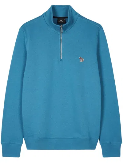 Ps By Paul Smith Logo-appliqué Half-zip Sweatshirt In Blue