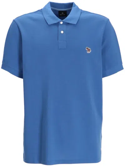 Ps By Paul Smith Logo Cotton Polo In Blue