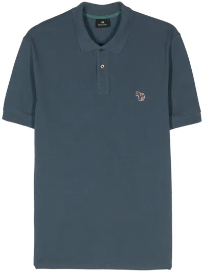 Ps By Paul Smith Logo Cotton Polo Shirt In Blue