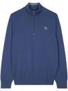 Ps By Paul Smith Royal Blue Organic Cotton Half Zip Zebra Logo Sweater In Blue