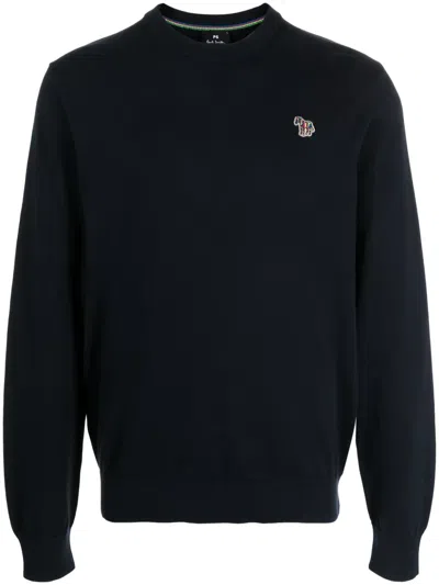 Ps By Paul Smith Zebra-patch Organic Cotton Sweatshirt In Blue
