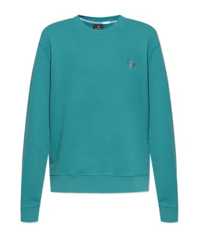 Ps By Paul Smith Logo-embroidered Organic-cotton Sweatshirt In Blue