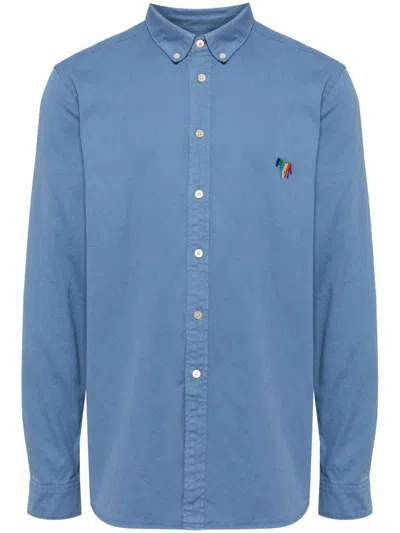 Ps By Paul Smith Logo-embroidered Poplin Shirt In Blue