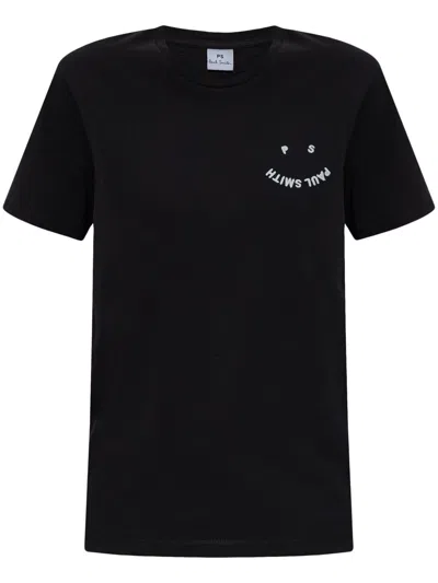 Ps By Paul Smith Ps Paul Smith Faded Citrine Embroidered Happy Logo T In Black