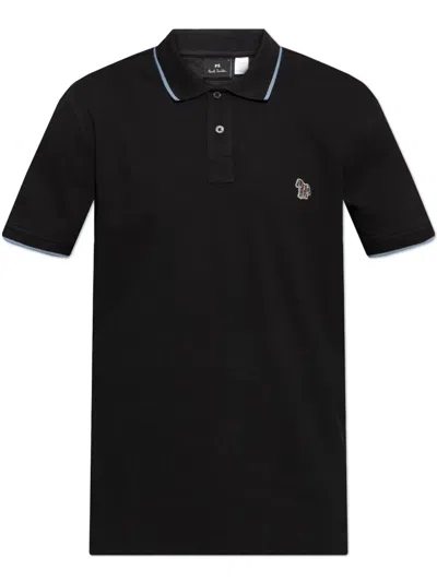 Ps By Paul Smith Ps Paul Smith Zebra Badge Cotton Polo Shirt In Black