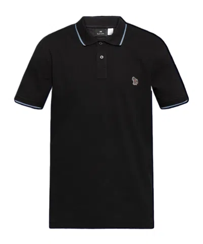 Ps By Paul Smith Ps Paul Smith Zebra Badge Cotton Polo Shirt In Black